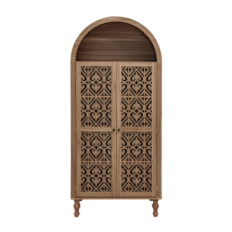 Tall Kitchen Pantry Cabinet With Hollow Carved Doors Adjustable Shelves Versatile Storage Cabinet For Kitchen - Walnut by Unique Piece Furniture