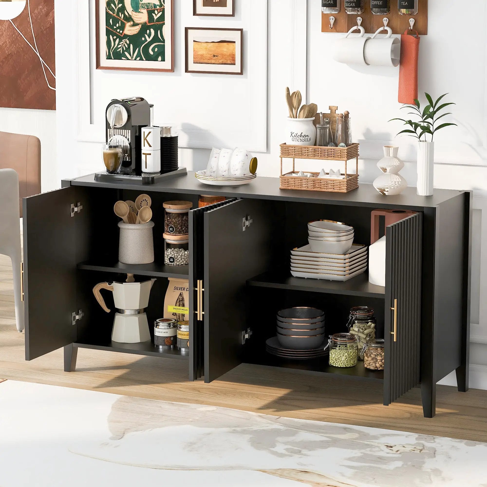 U_Style Modern 4-Vertical Wavy Slatted Doors Sideboard by HouseOfZazla