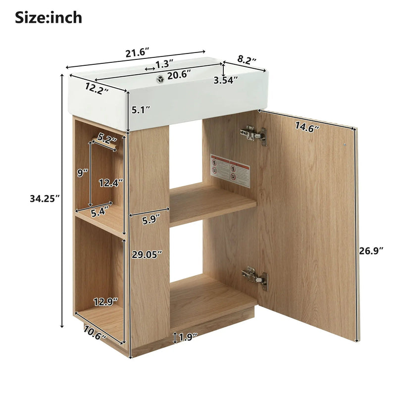 Bathroom Vanity With Sink, Freestanding Wood Grain Cabinet With Storage by HouseOfZazla
