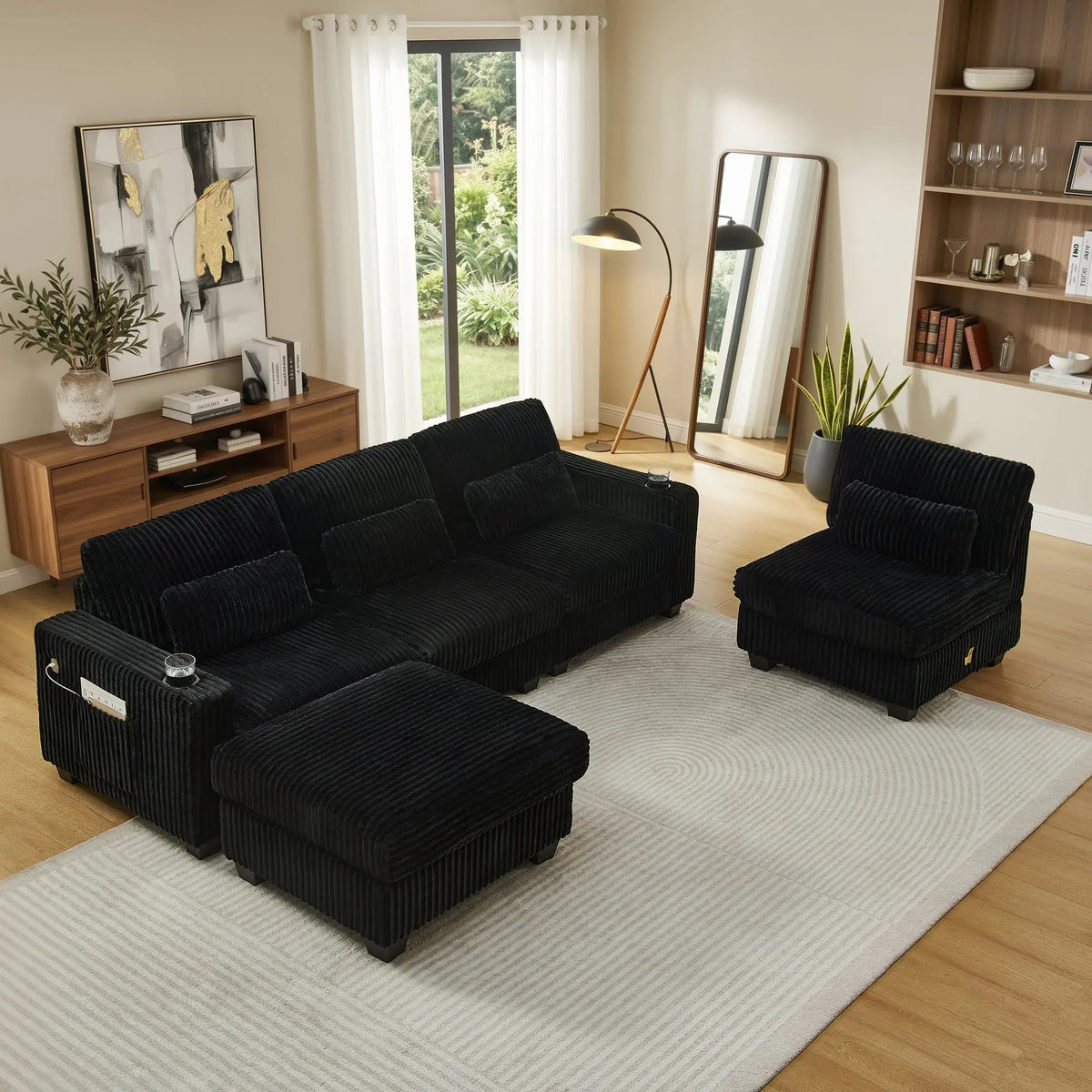 L-Shaped Corduroy Modular Sectional Sofa with Detachable Footrest by HouseOfZazla