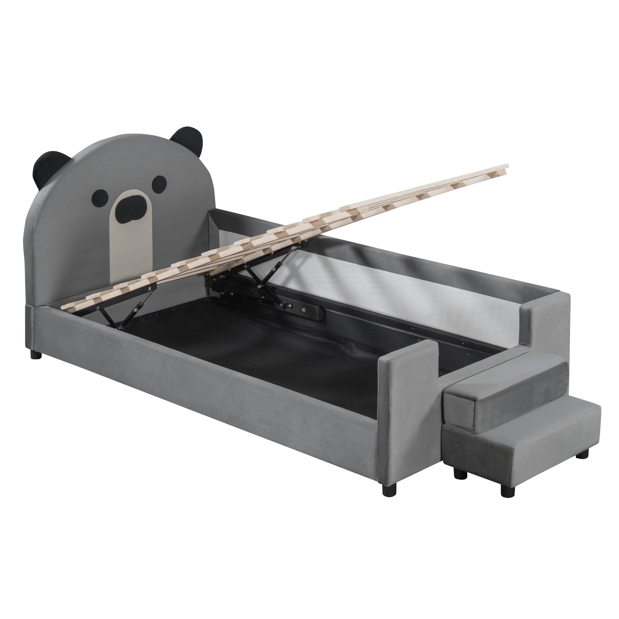 Upholstered Daybed With Bear Shaped Headboard, Hydraulic System And Breathable Fence by HouseOfZazla