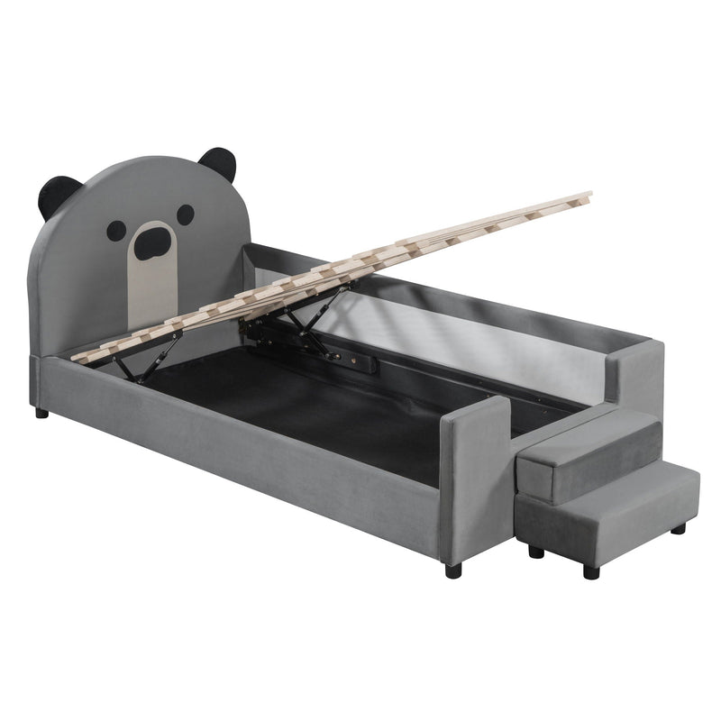 Upholstered Daybed With Bear Shaped Headboard, Hydraulic System And Breathable Fence by HouseOfZazla