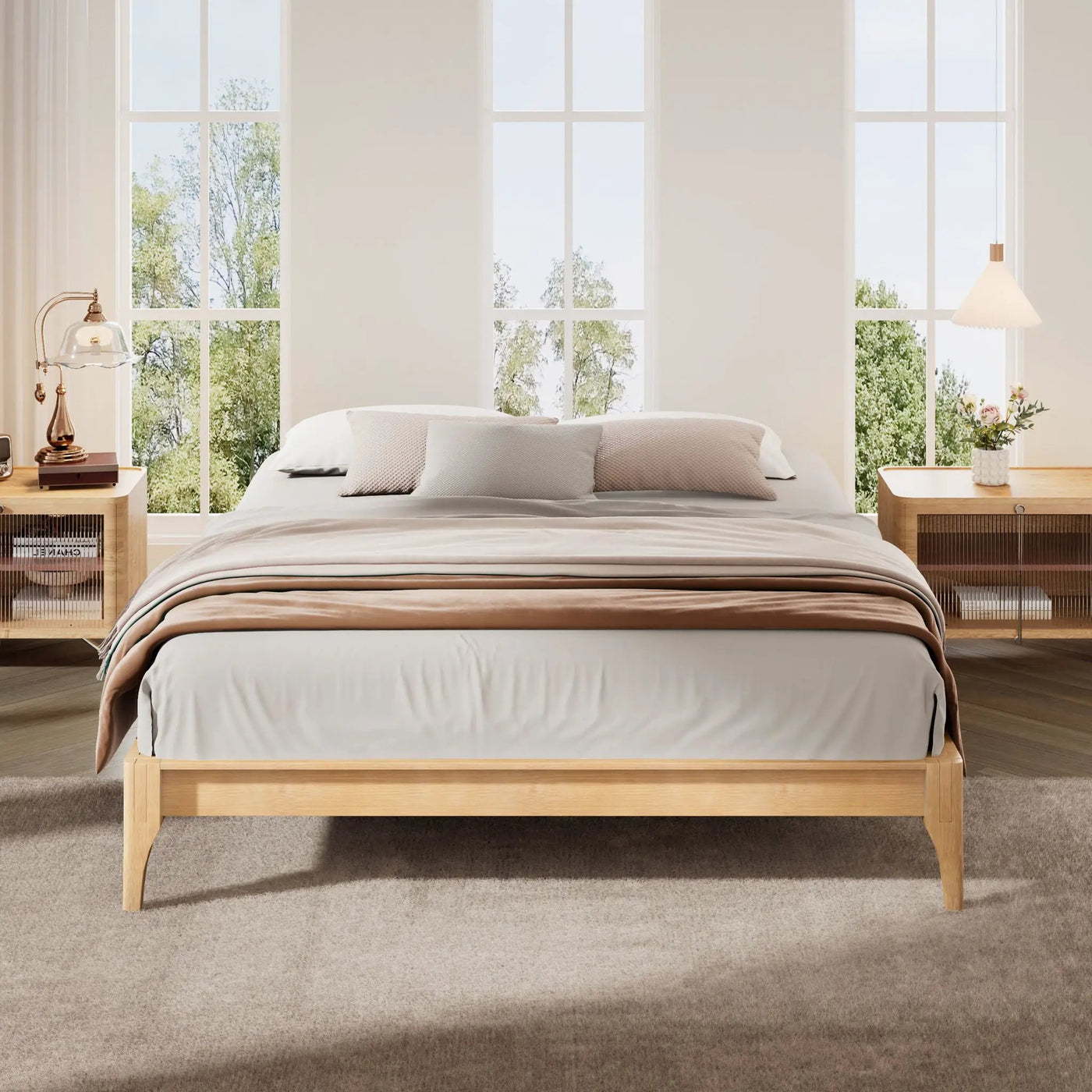 Solid Dry Bamboo Platform Bed Frame, With Slat Support by HouseOfZazla