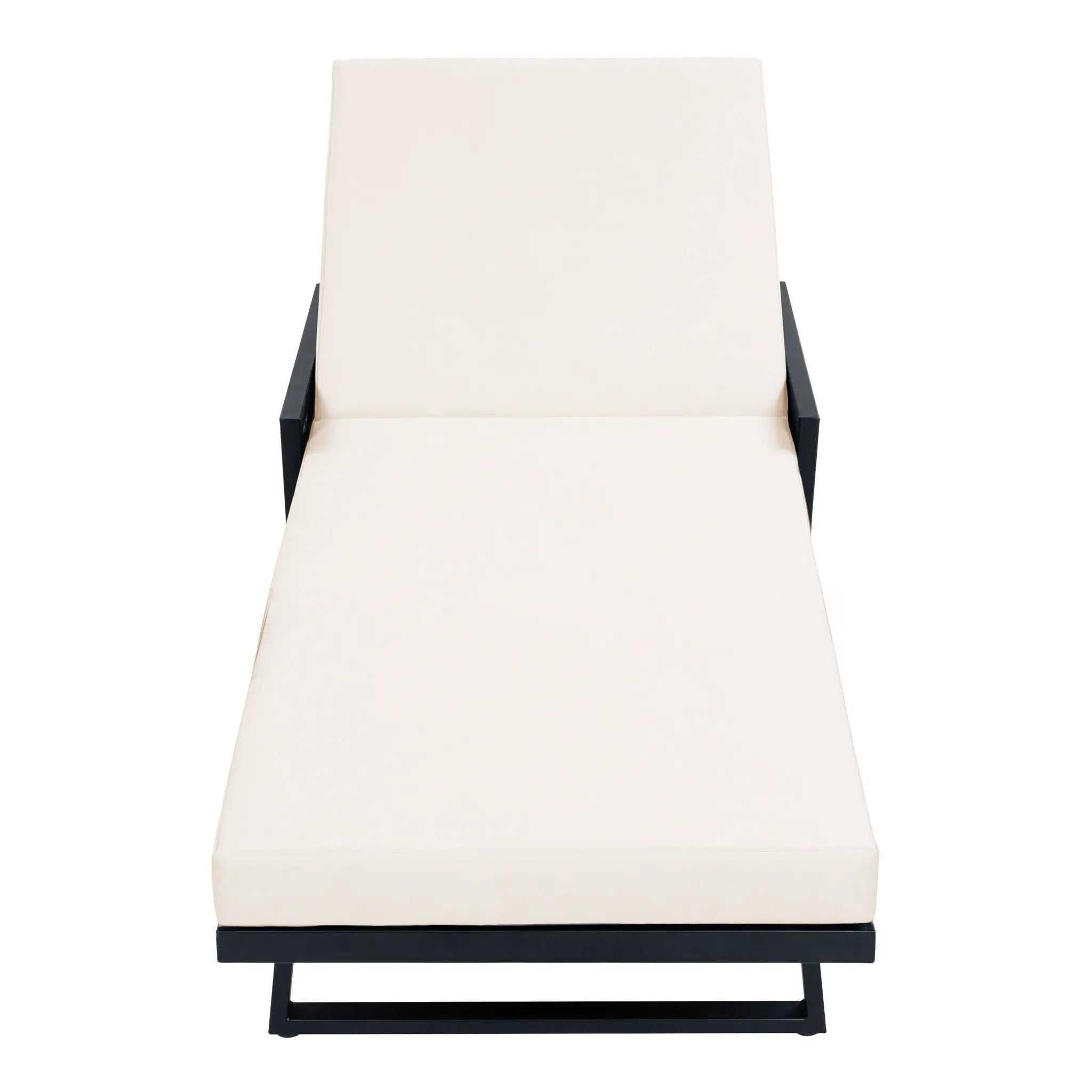 Black Iron Outdoor Chaise Lounge with Cream Cushion by HouseOfZazla