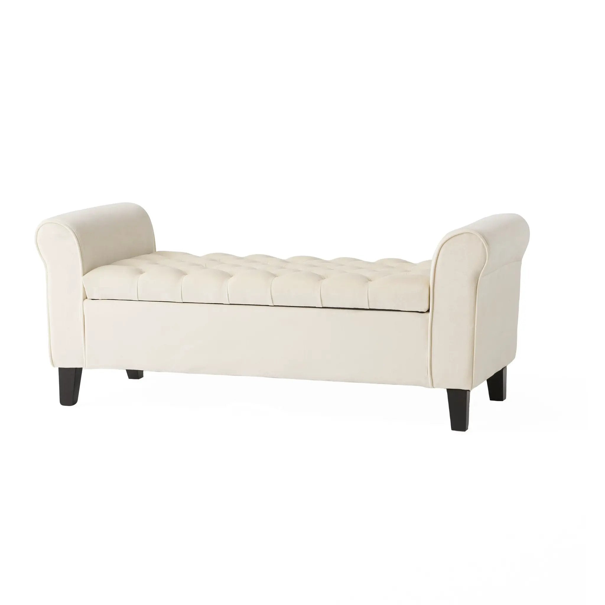 Ivory Fabric Storage Bench with Rolled Arms by HouseOfZazla