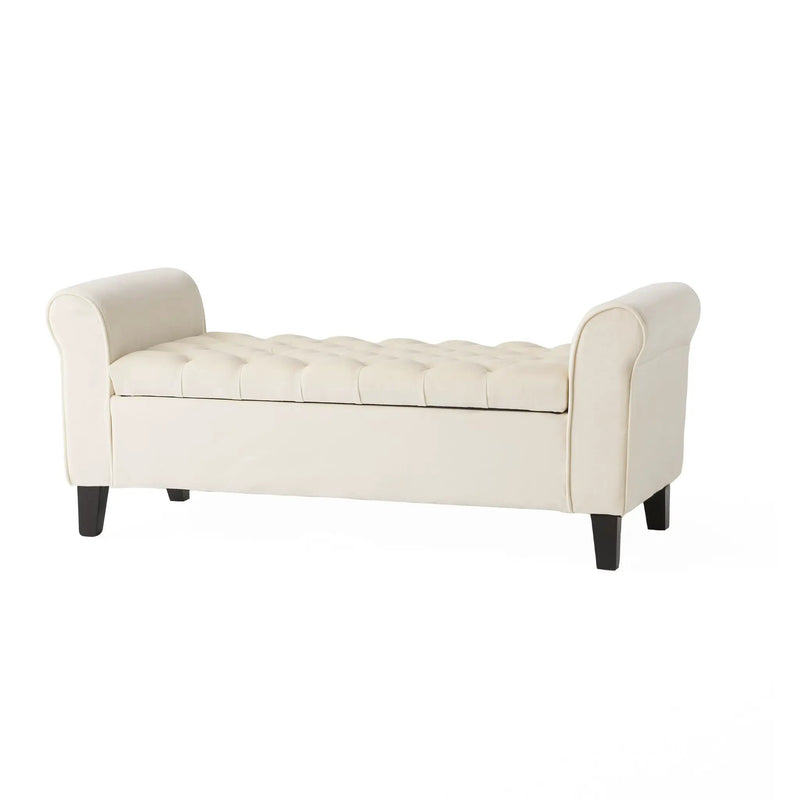 Ivory Fabric Storage Bench with Rolled Arms by HouseOfZazla