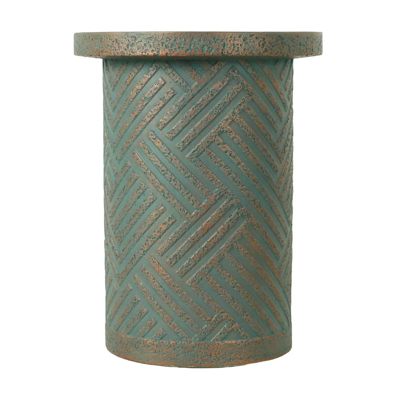 Round Outdoor End Table With Tree Stump Design For Patio - Golden / Green / Peacock by Unique Piece Furniture