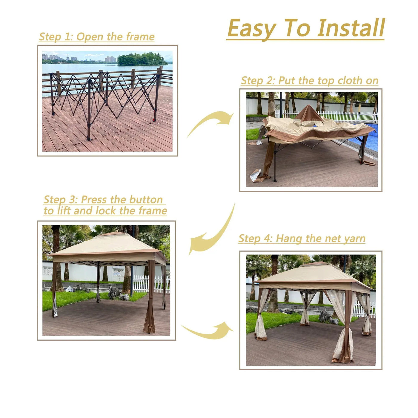 Outdoor Pop Up Gazebo Canopy With 2 Tier Soft Top And Removable Zipper Netting by Unique Piece Furniture