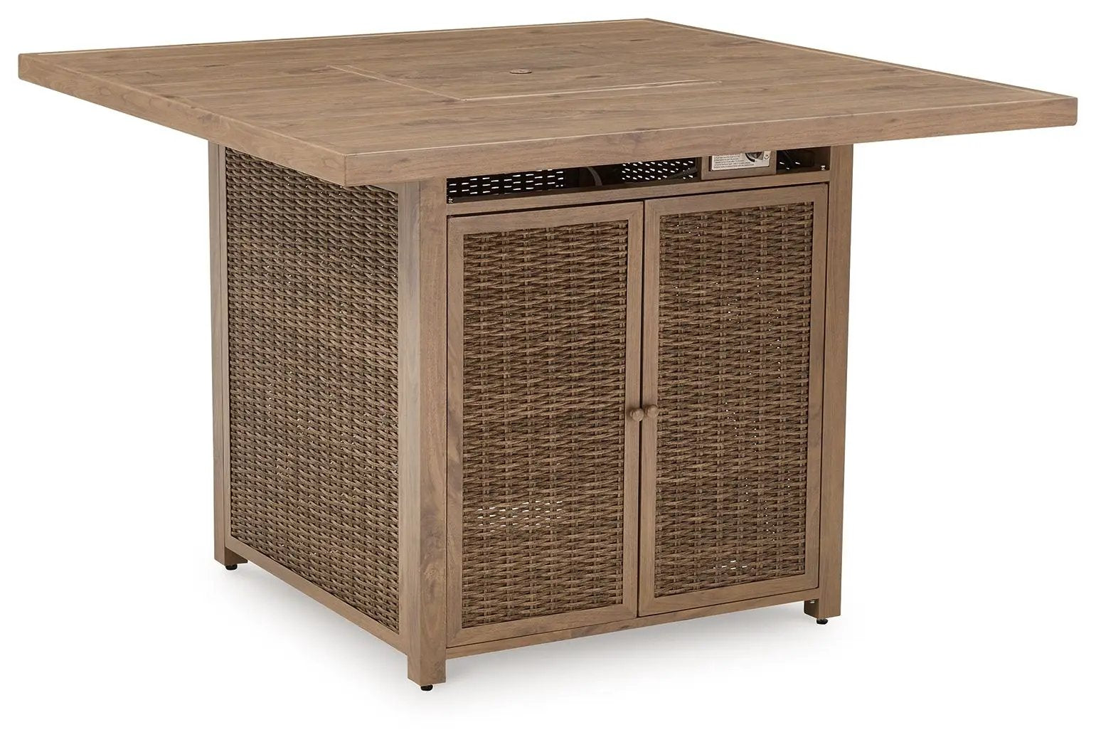 Walton Bridge - 5 Pc. - Square Bar Table W/Fire Pit, 4 Barstools - Driftwood by Unique Piece Furniture