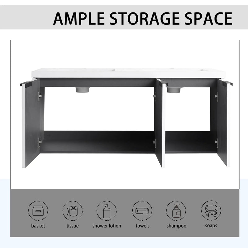 Contemporary Wall Mounted Bathroom Vanity With Resin Double Sink by Unique Piece Furniture