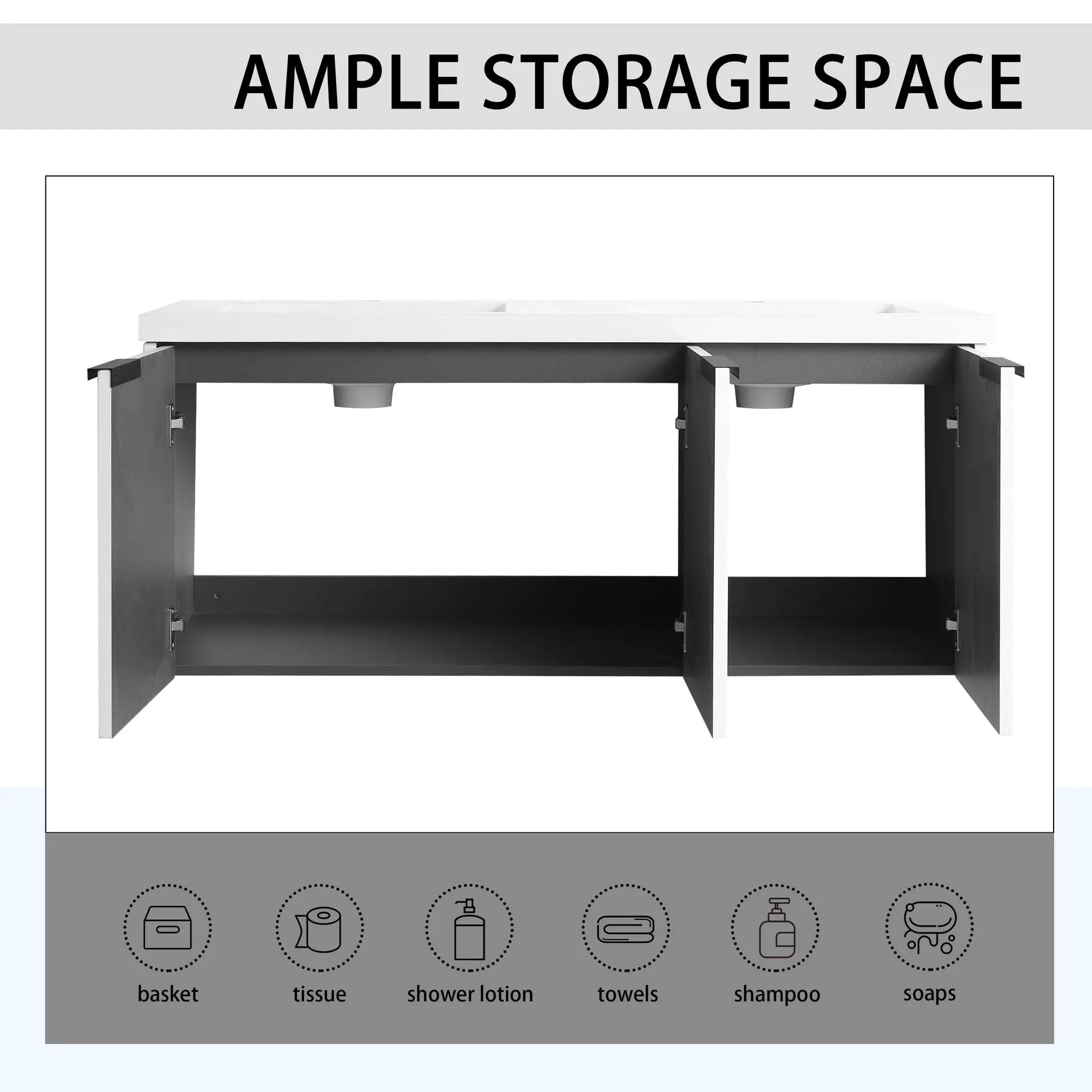 Contemporary Wall Mounted Bathroom Vanity With Resin Double Sink by HouseOfZazla