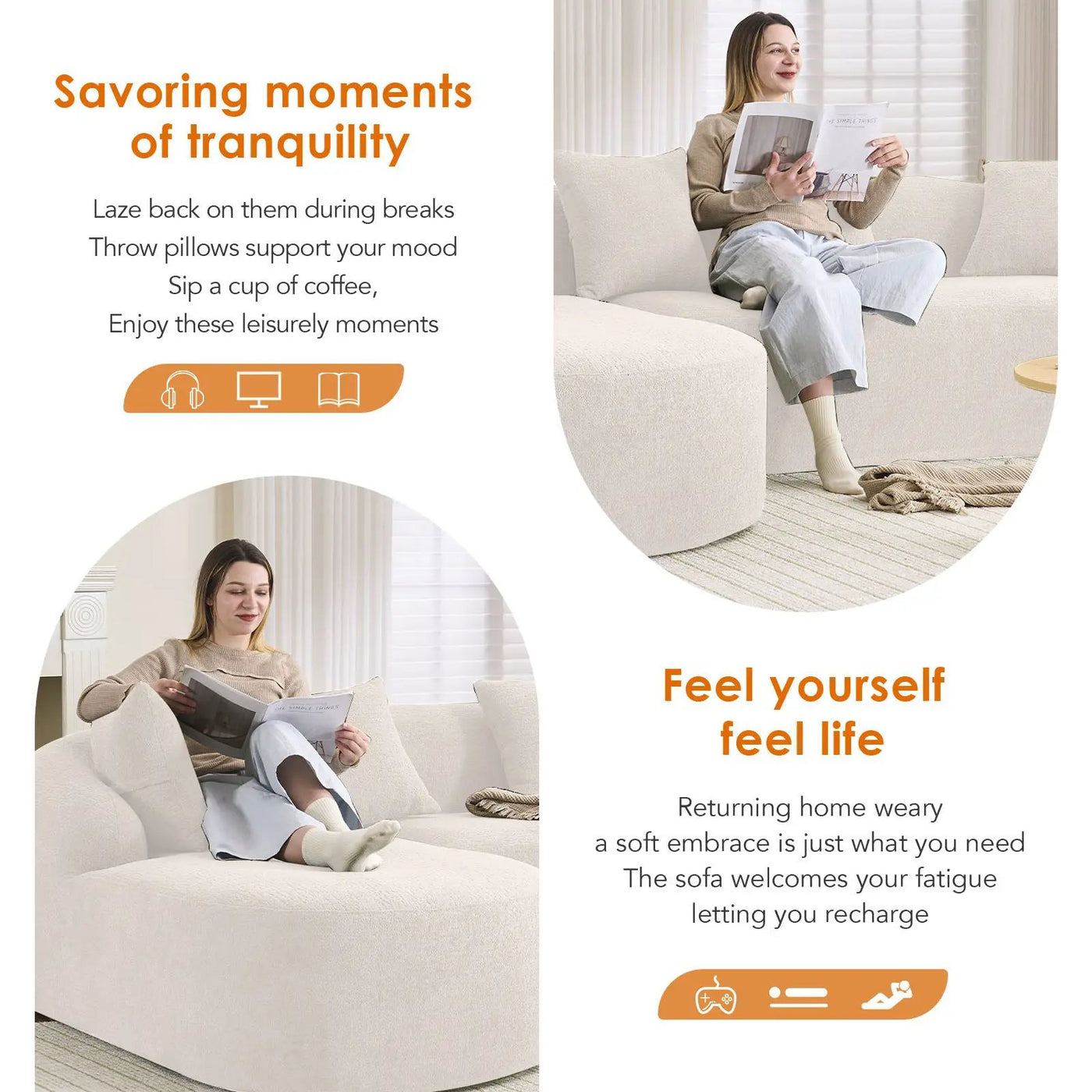 Combined Sofa With 4 Pillows by Unique Piece Furniture