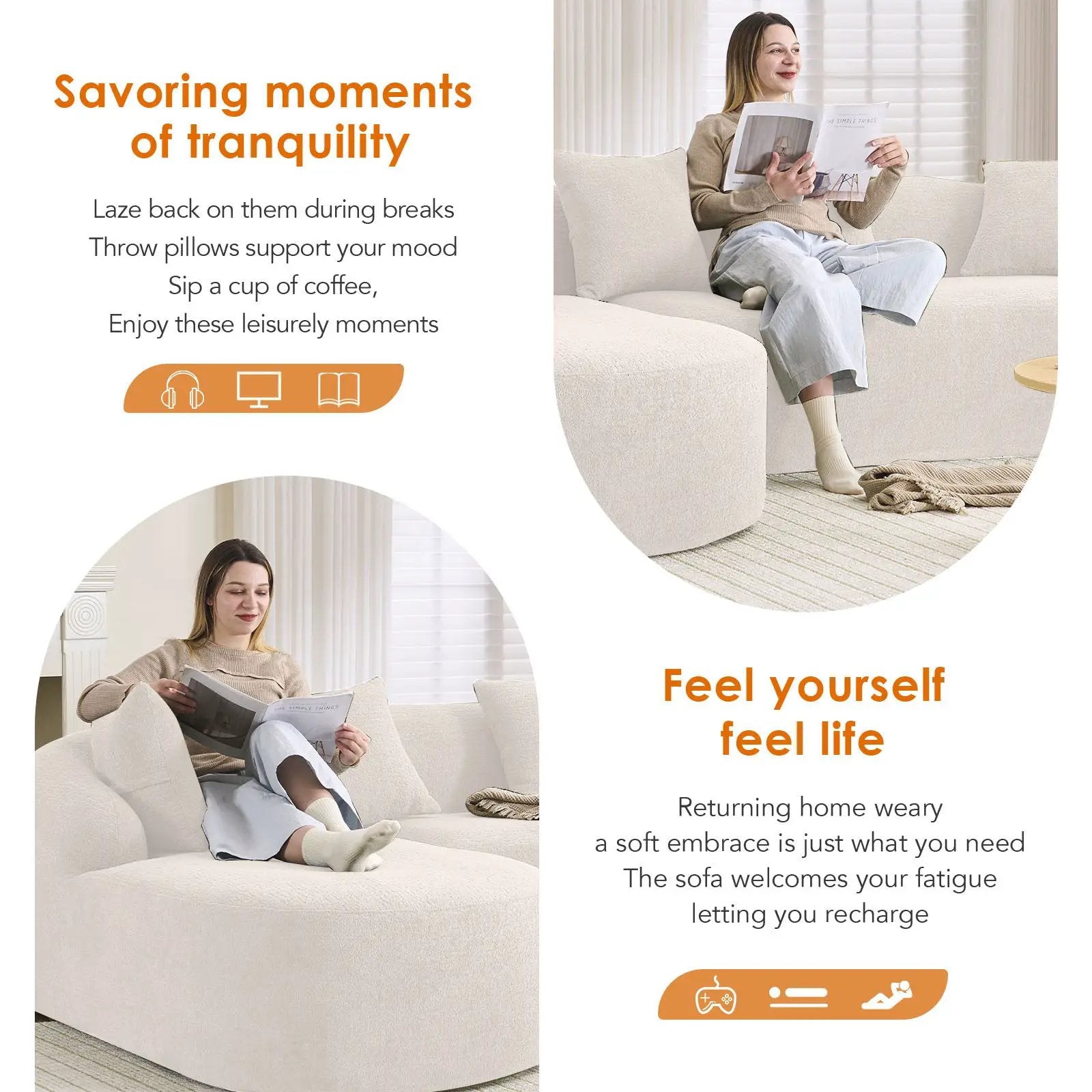 Combined Sofa With 4 Pillows by Unique Piece Furniture