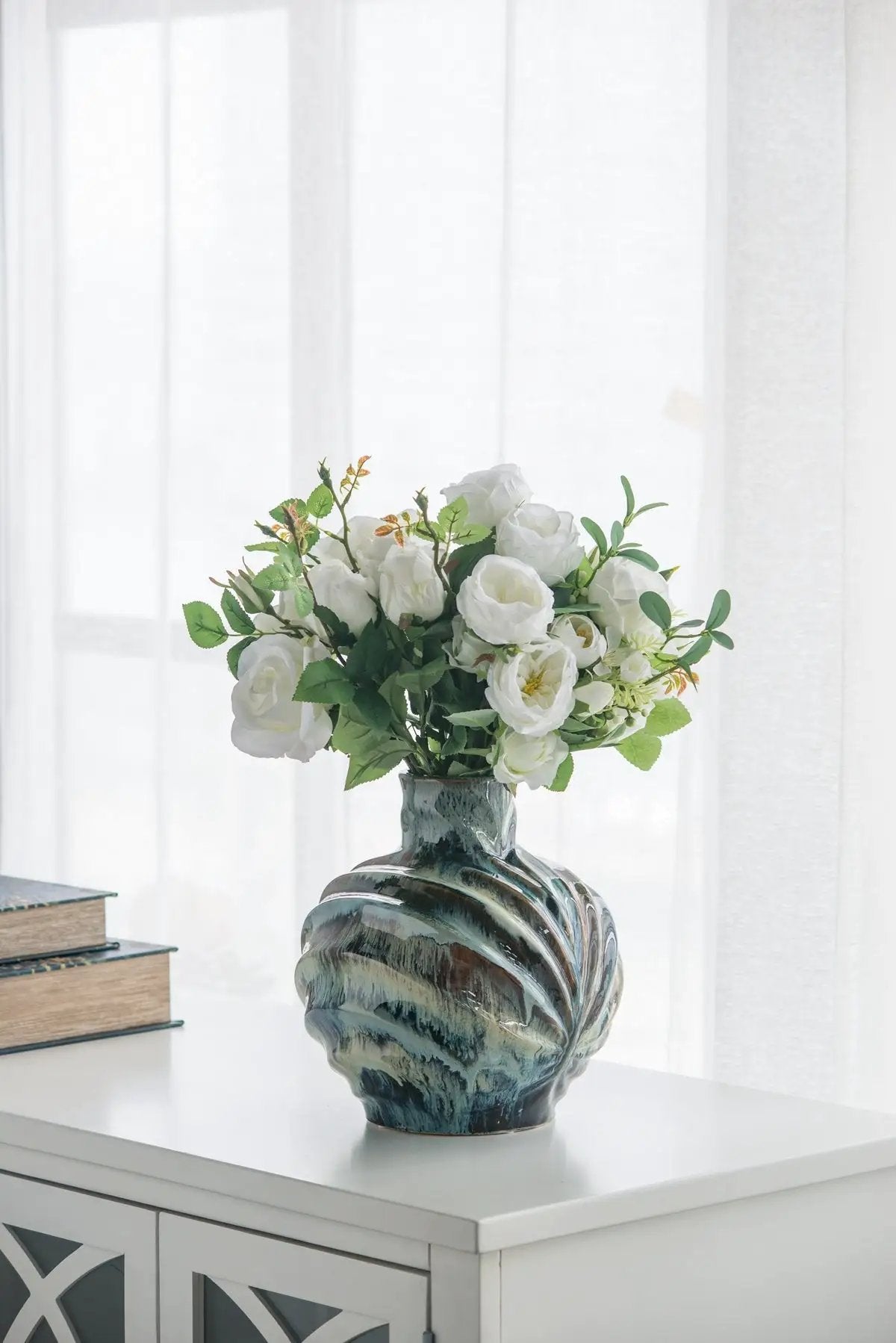 9.4x9.4x11" Blue and Brown Reactive Glazed Accent Vase by HouseOfZazla