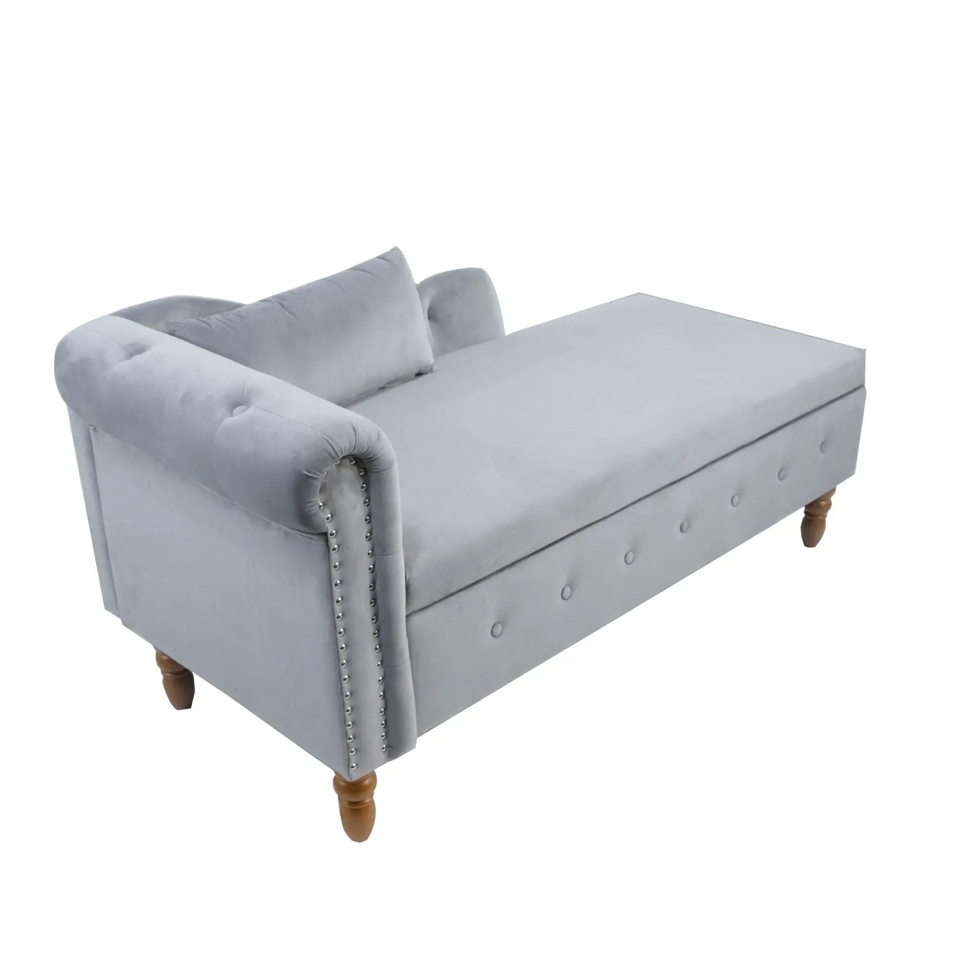Chaise Lounge Indoor, Lounge Chair For Bedroom With Storage & Pillow, Modern Upholstered Rolled Arm Chase Lounge For Sleeping With Nailhead Trim For Living Room Bedroom Office by HouseOfZazla