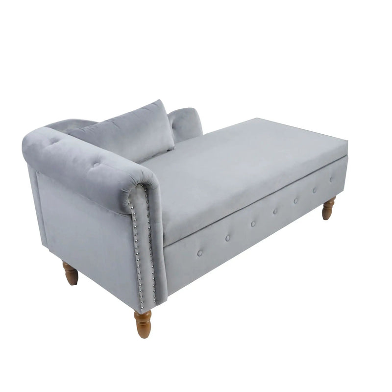 Chaise Lounge Indoor, Lounge Chair For Bedroom With Storage & Pillow, Modern Upholstered Rolled Arm Chase Lounge For Sleeping With Nailhead Trim For Living Room Bedroom Office by HouseOfZazla
