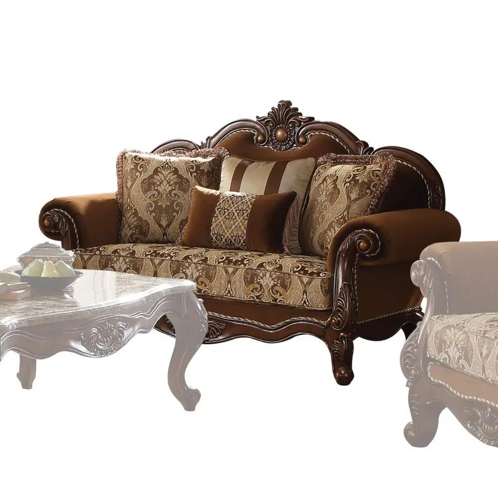 Jardena - Loveseat With 4 Pillows (Same Lv01592) - Pattern Fabric & Cherry Oak by Unique Piece Furniture
