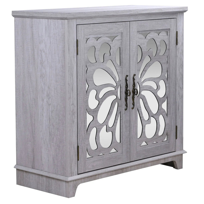 Elegant Sideboard With 2 Acrylic Mirrored Doors, Adjustable Shelf Storage