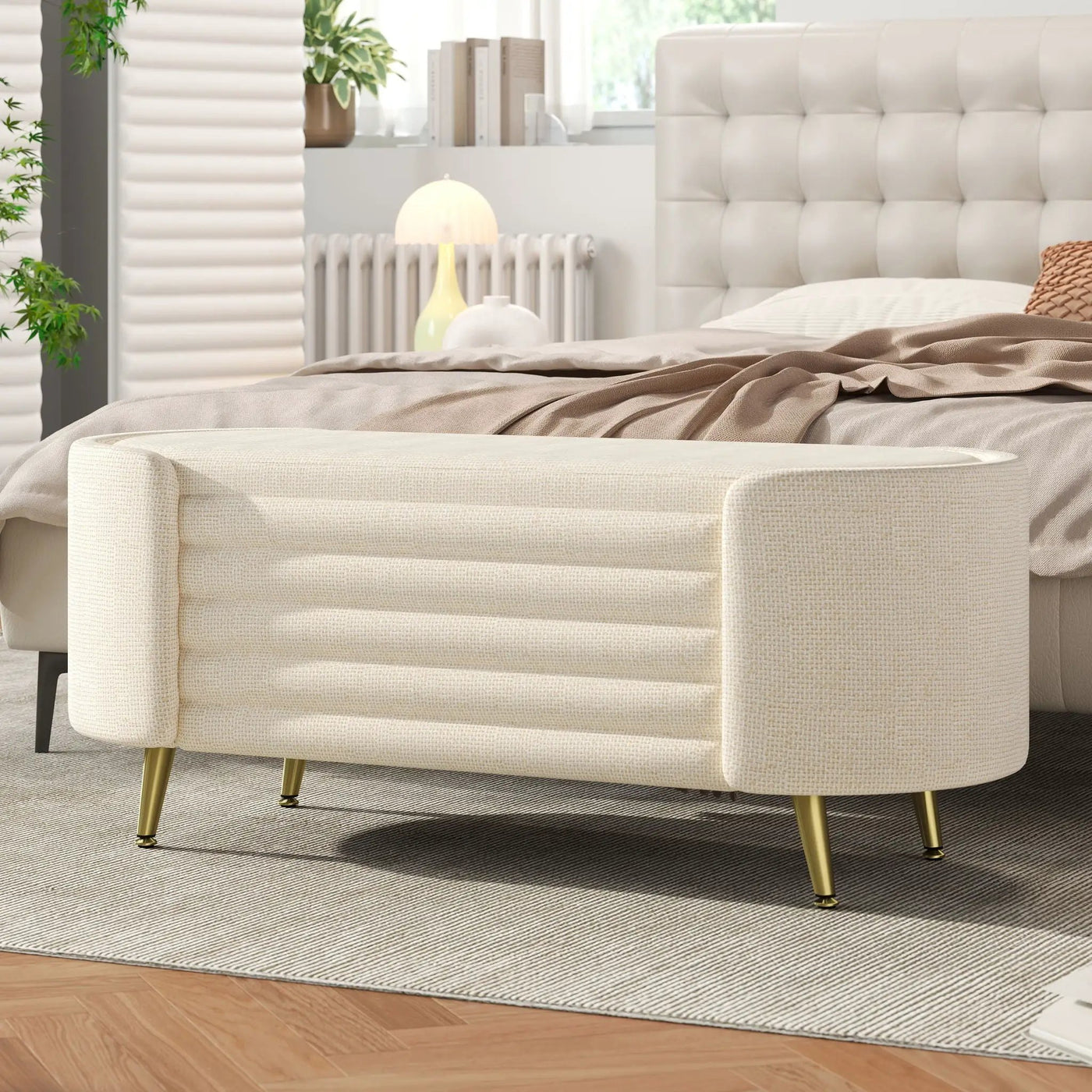 Modern Oval Storage Ottoman With Upholstery by HouseOfZazla