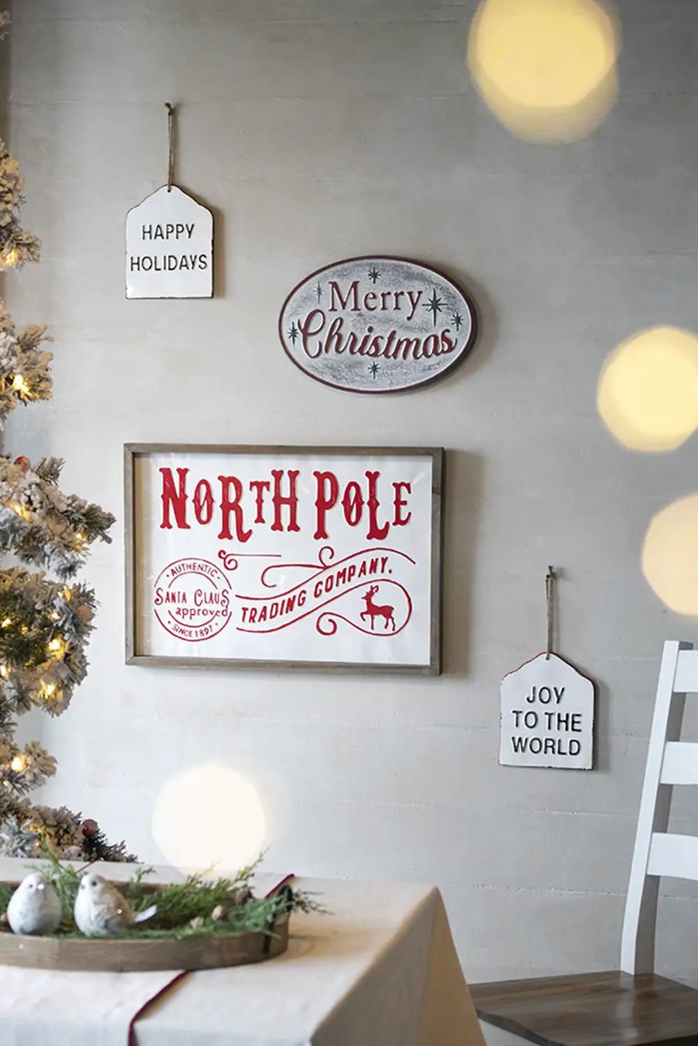 Iron / Wood North Pole Trading Company Wall Sign, For Christmas Holiday Table Wall Decor - White / Red by Unique Piece Furniture