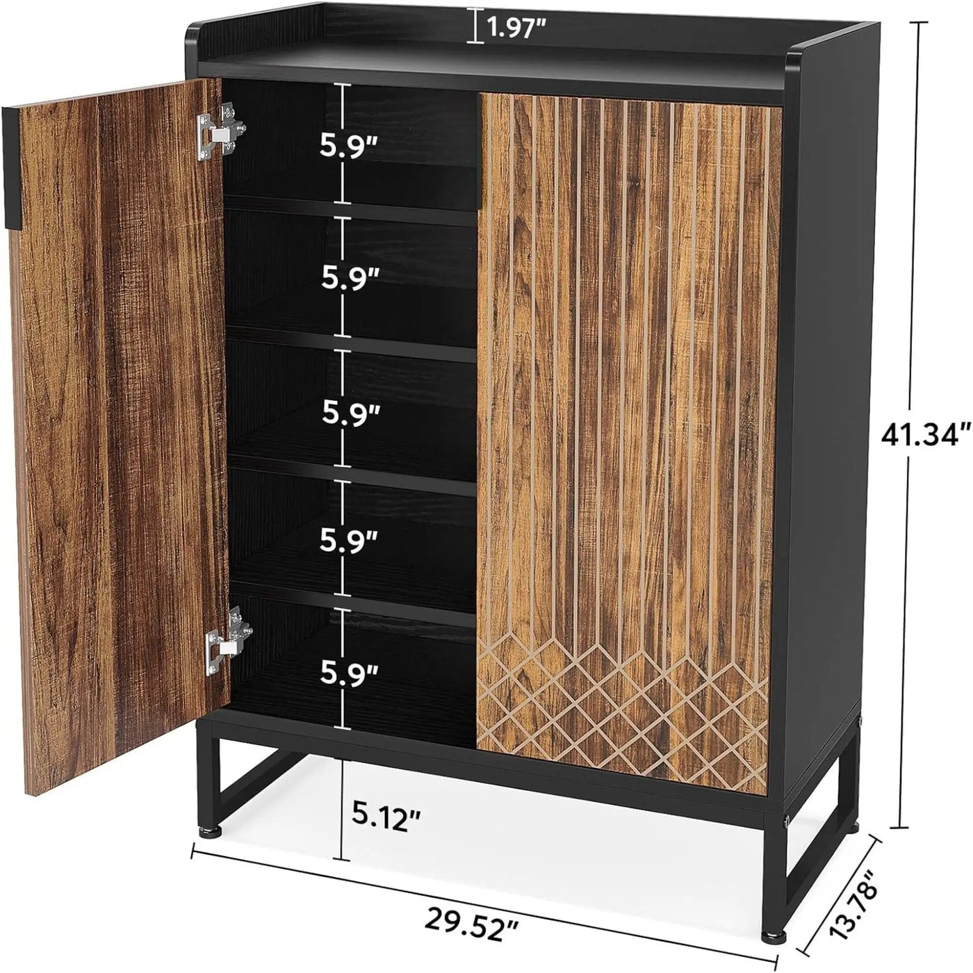 5 Tier Shoe Cabinet With Doors, Compact Entryway Storage Organizer by HouseOfZazla