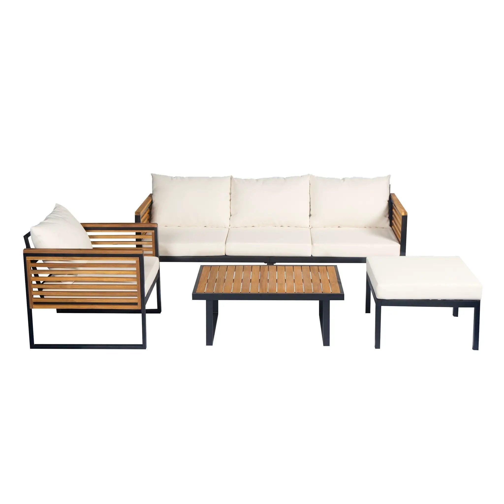 Outdoor 4-Piece Acacia Wood and Metal Patio Sofa Set by HouseOfZazla