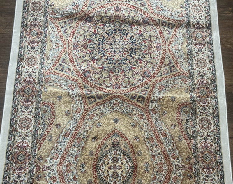 Turkish Silk Runner Rug 2.6 x 13, Dome Design, Hereke Runner, Bamboo Silk, New by Jewel Rugs