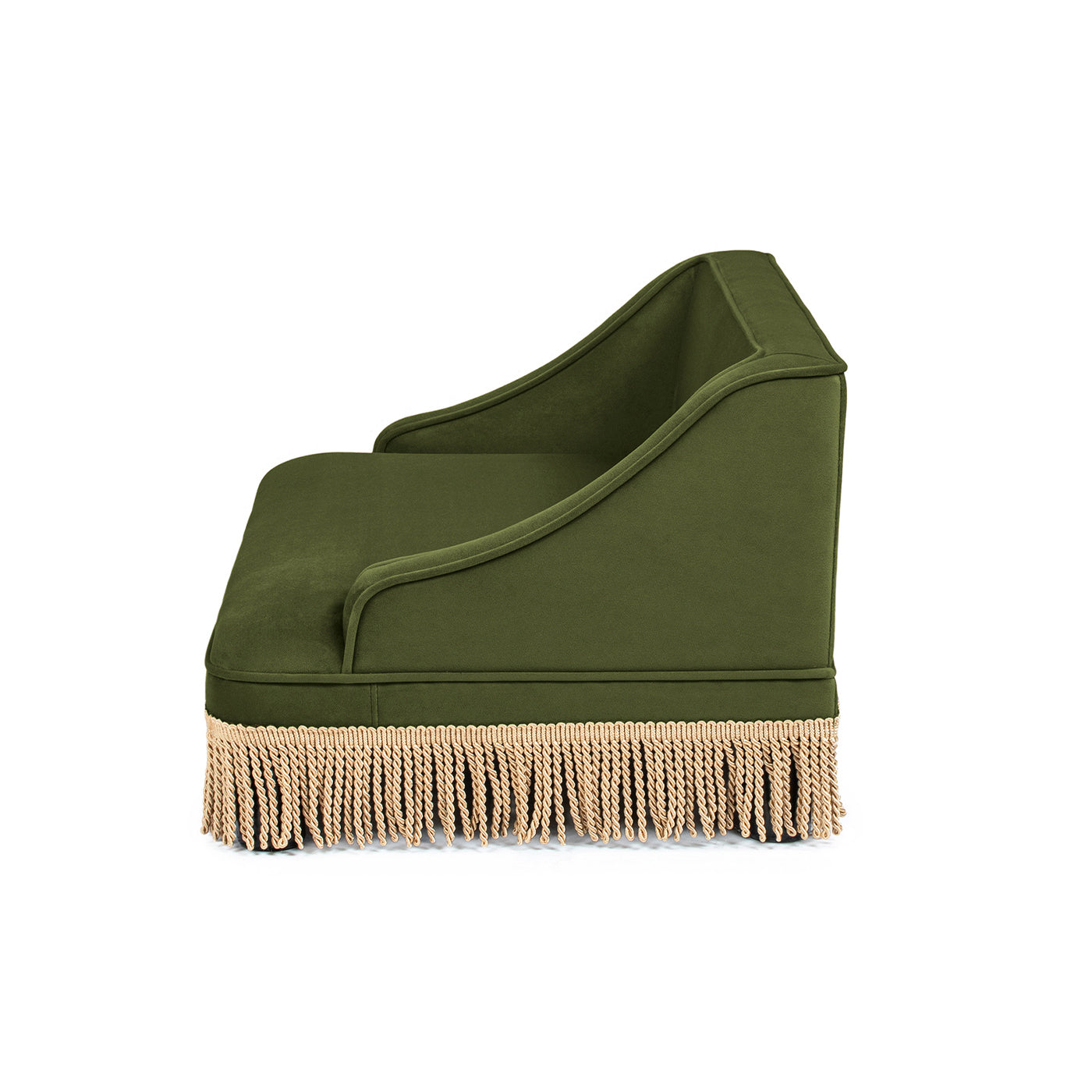 Duchess 33' Medium Princess Pet Bed Sofa with Fringe Skirt, Olive Green Velvet by HouseOfZazla