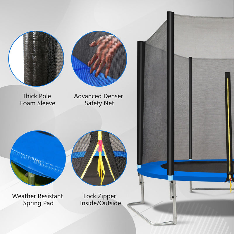 Yc 8Ft Trampoline Outer Net With Soft Basketball Board, Ball And Inflator - Blue by HouseOfZazla