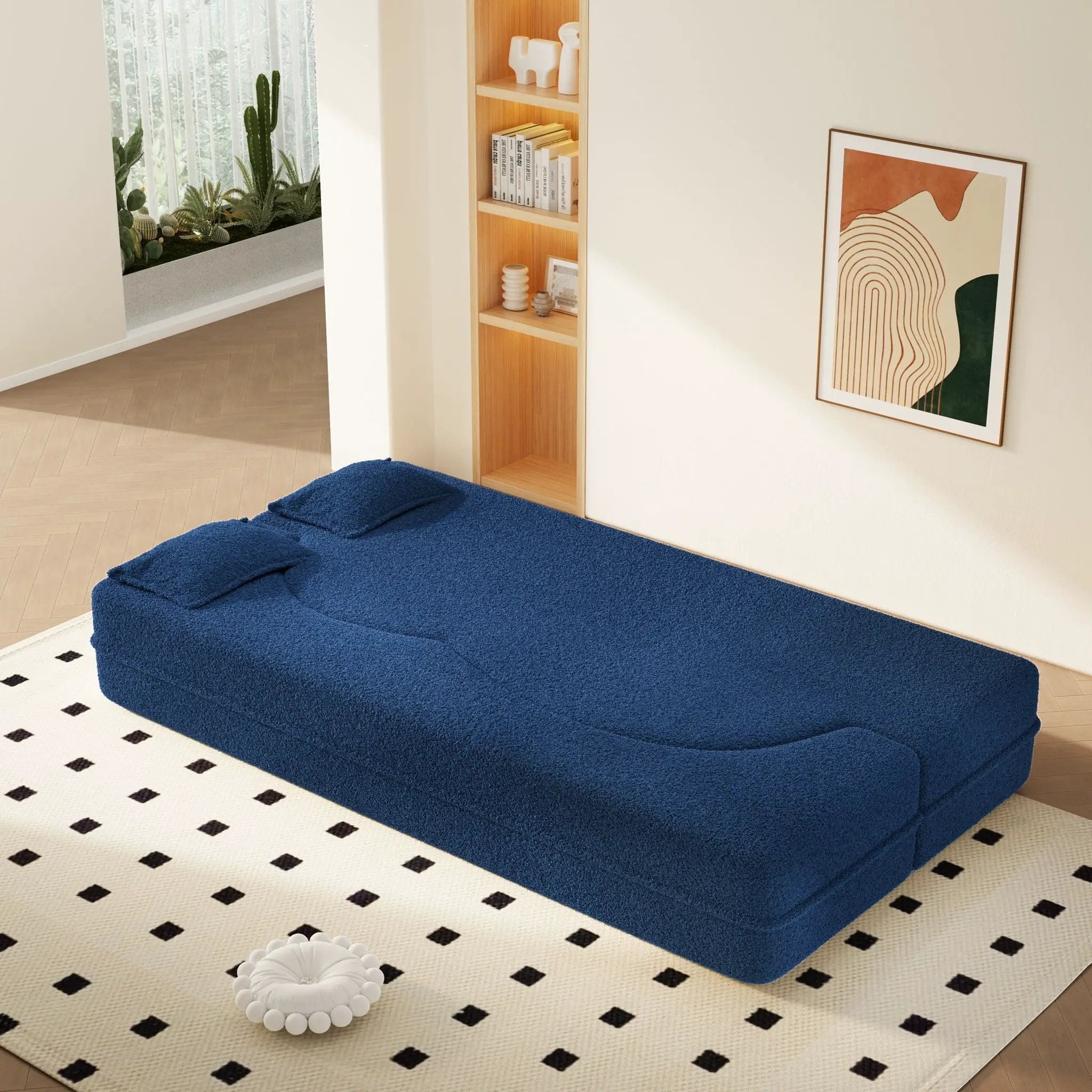 Modern Floor Sleeper Sofa Bed With 2 Pillows, Convertible Twin Size Folding Mattress For Living Room by HouseOfZazla