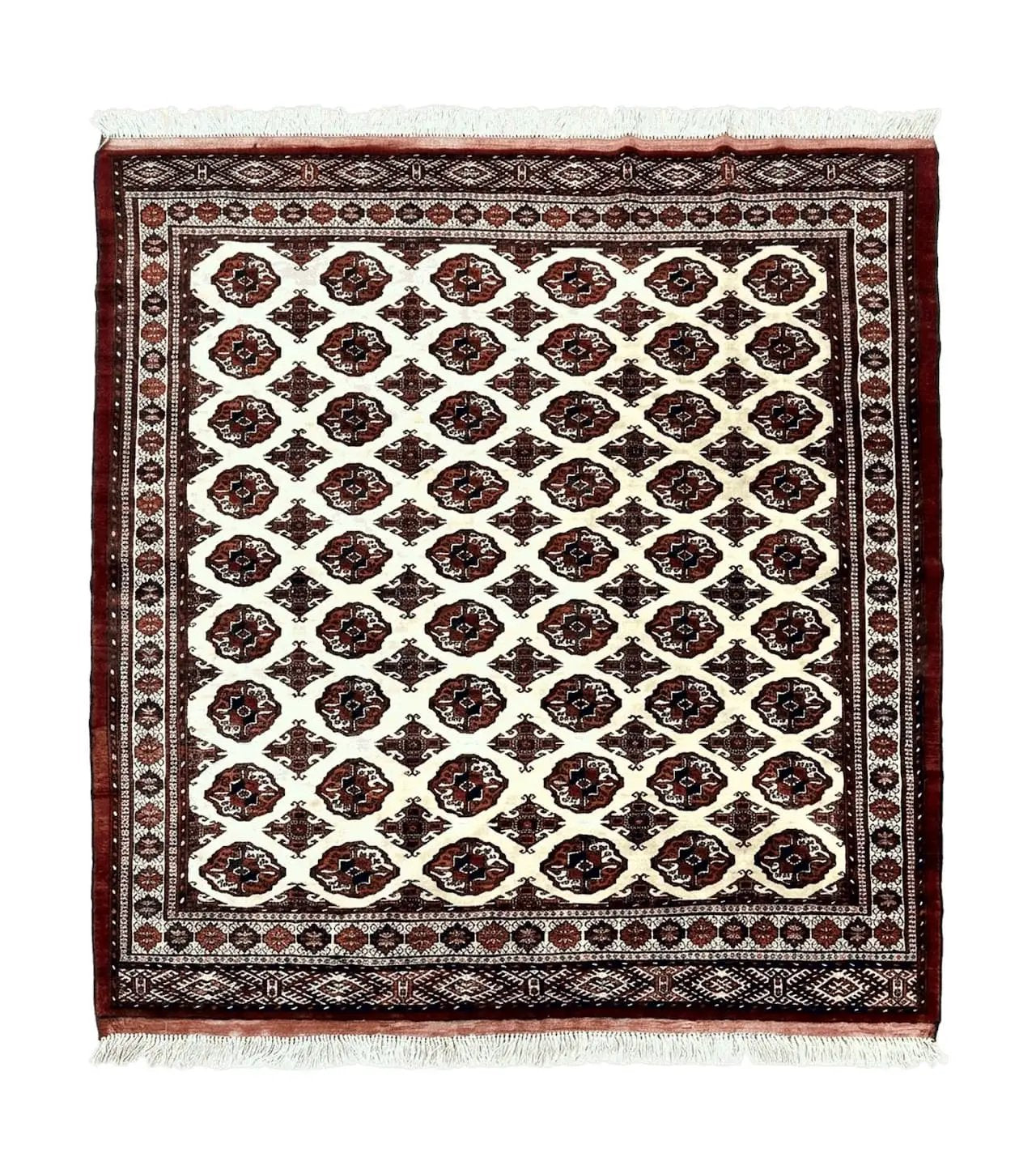 Persian Turkoman Rug 7x8, Almost Square Rare, Hand Knotted, Yamud, Bohemian Rug, Handmade Tribal Rug, Cream Red, Handmade Oriental Carpet by Jewel Rugs