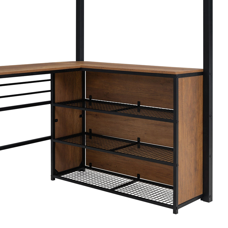 Loft Bed & 3 Layers Of Shelves And L-Shaped Desk by HouseOfZazla