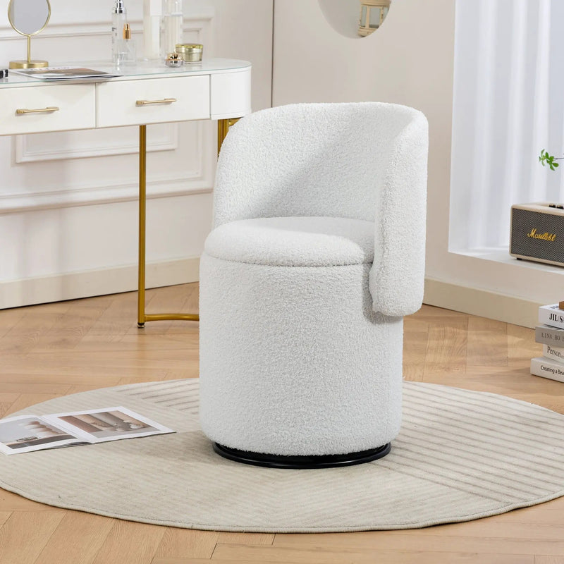 Barrel Chair & Built In Storage, 360° Swivel - Beige by HouseOfZazla
