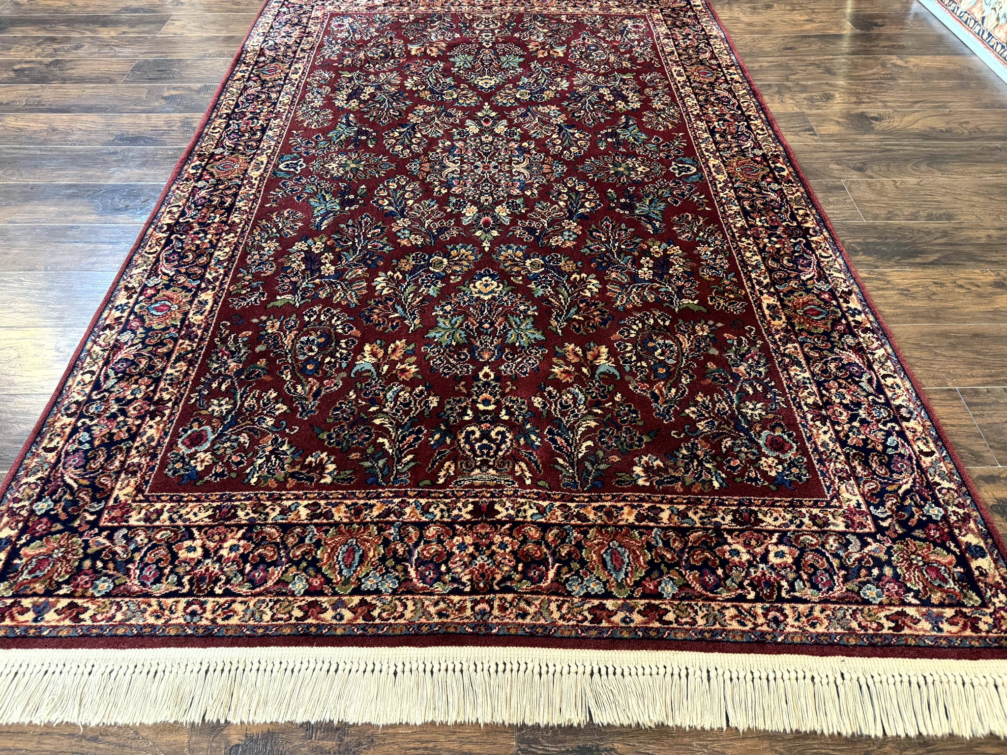 5.9 x 9 Karastan Rug Red Sarouk Rug #785, 100% Wile Pile Carpet, Original 700 Series, Vintage by Jewel Rugs
