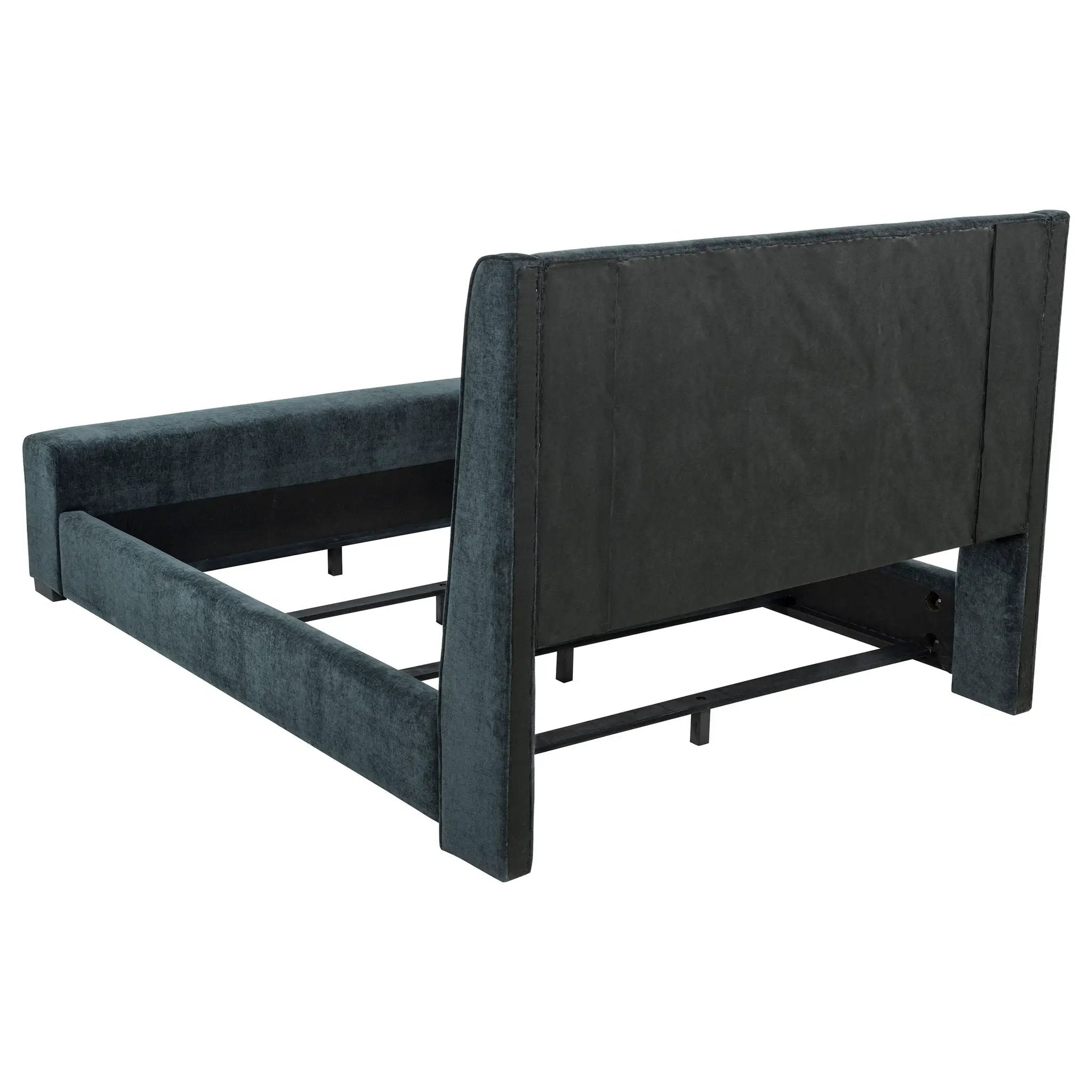 Preston Upholstered Eastern King Audio Flame Visualizer Bed Dark Blue by Unique Piece Furniture
