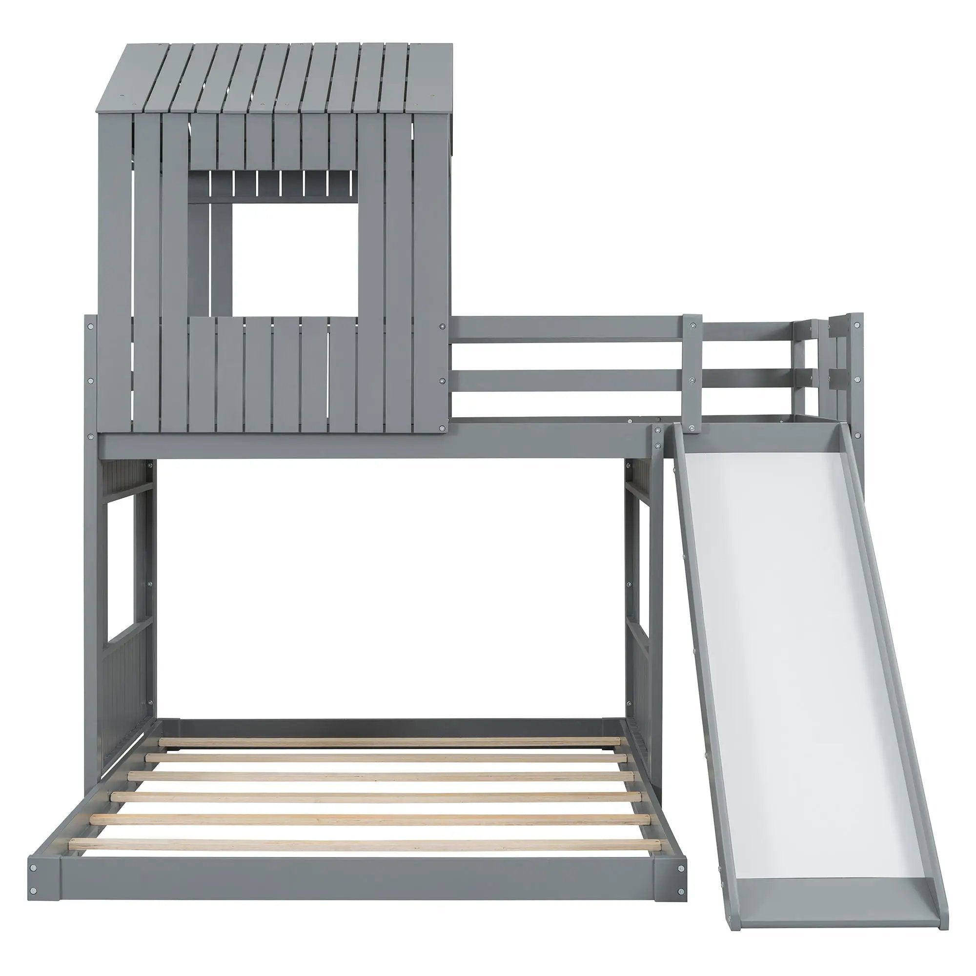 Loft Bunk Bed With Playhouse, Farmhouse, Ladder, Slide And Guardrails by HouseOfZazla