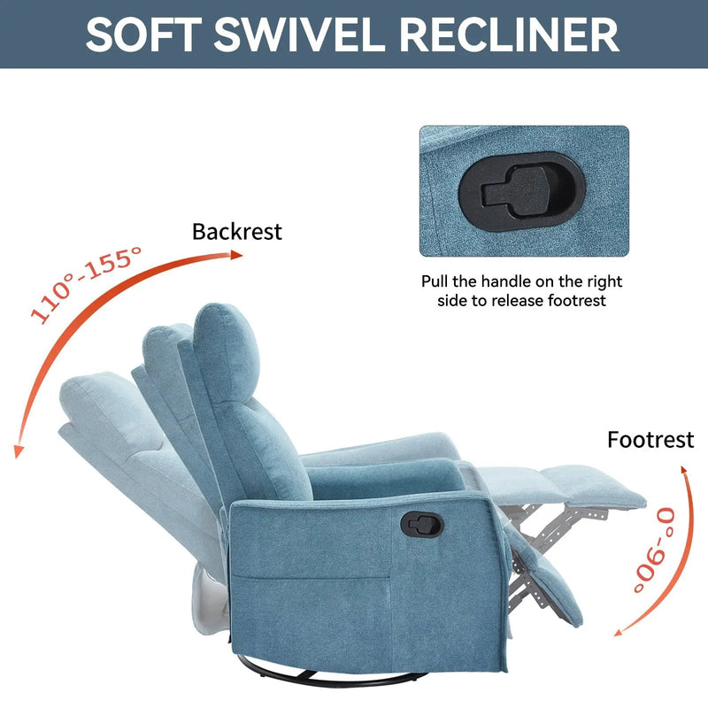 Heat Massage Manual Recliner Chair with Rocker and Swivel in Fabric for Living Room by HouseOfZazla