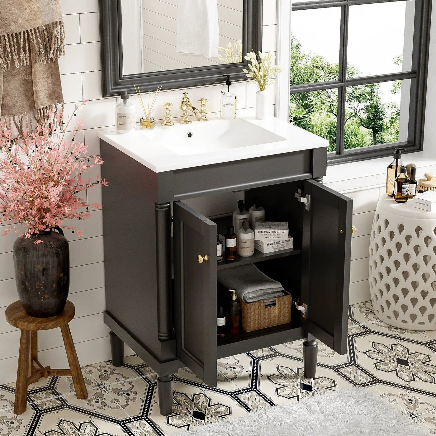 Bathroom Vanity With Top Sink, 2 Tier Storage Cabinet by Unique Piece Furniture