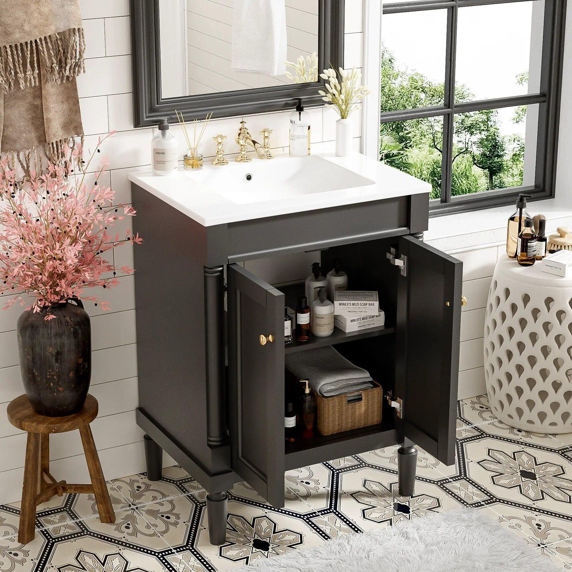 Bathroom Vanity With Top Sink, 2 Tier Storage Cabinet by Unique Piece Furniture