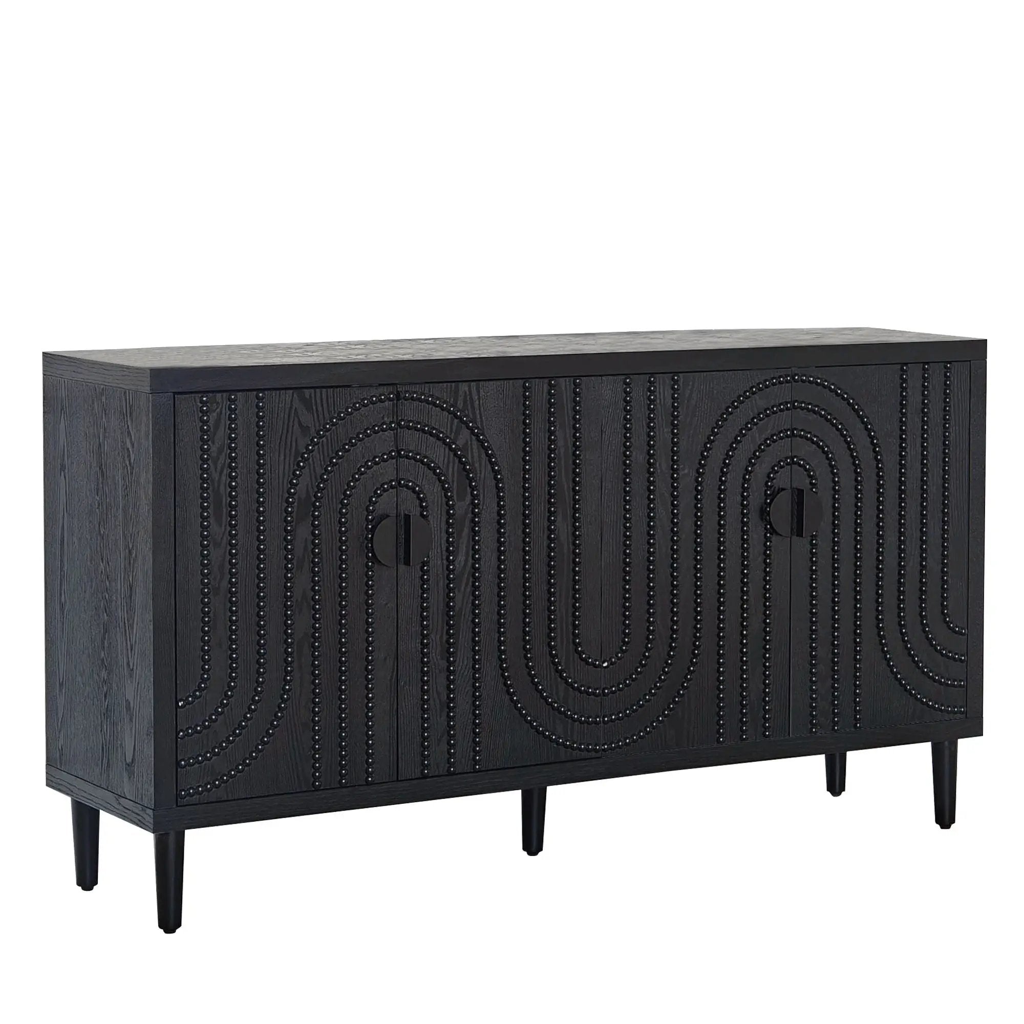 Modern Sideboard Cabinet With Decorative Nailhead Accents, Stylish Storage Solution For Dining, Living Rooms - Black by Unique Piece Furniture