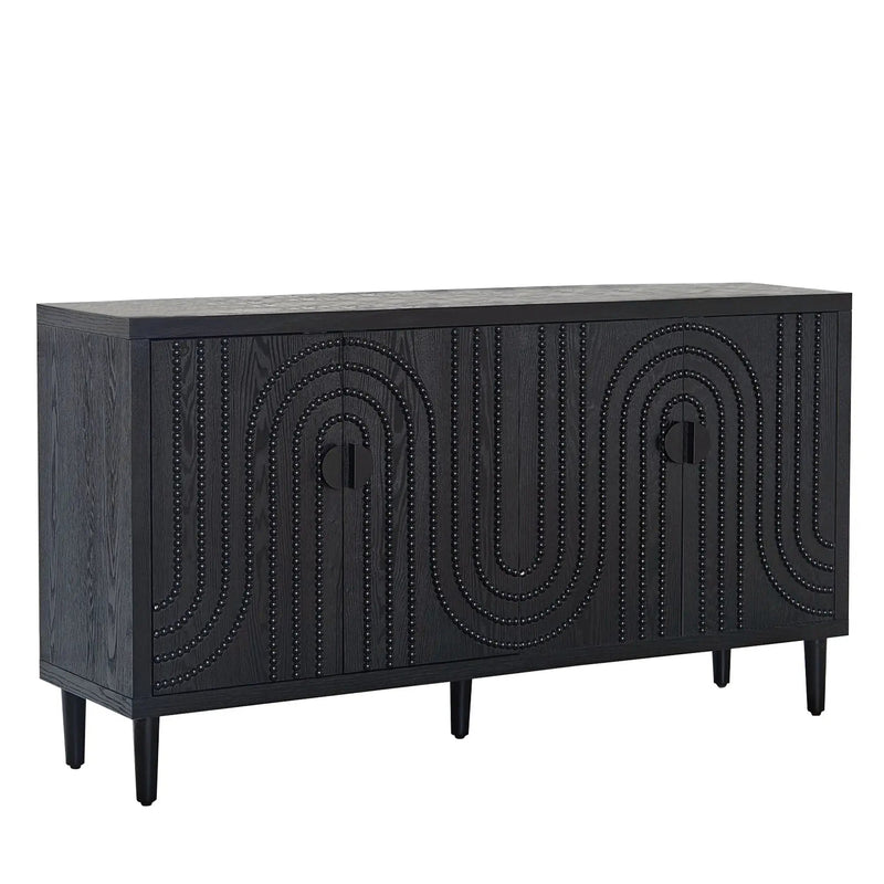 Modern Sideboard Cabinet With Decorative Nailhead Accents, Stylish Storage Solution For Dining, Living Rooms - Black by HouseOfZazla