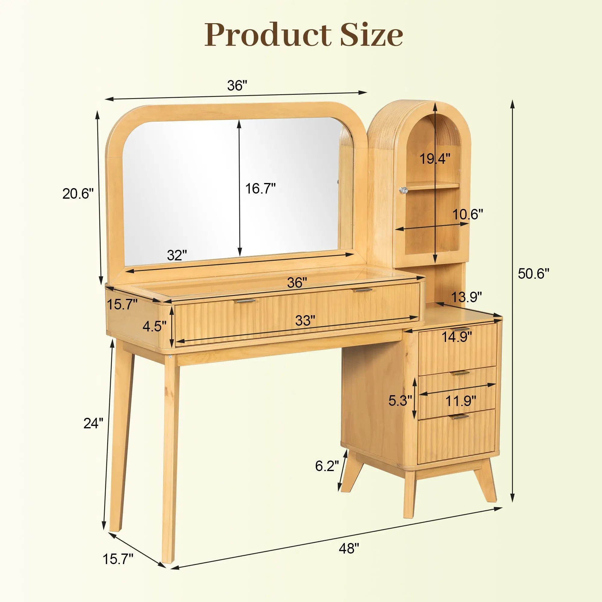 48" Fluted Makeup Vanity Desk with Large 32" Mirror by HouseOfZazla