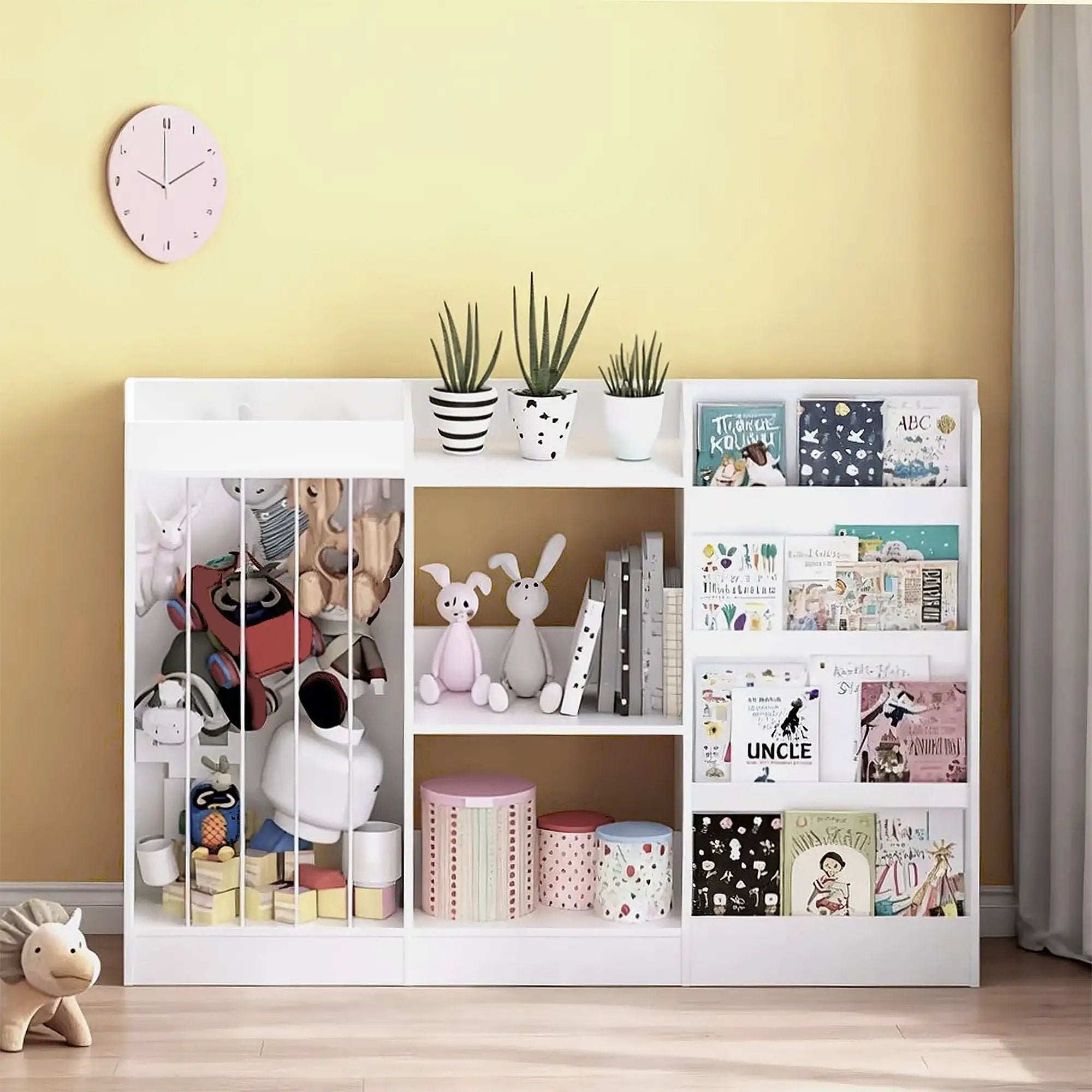 Bookshelf And Toy Storage, 3 Tier Montessori Bookcase With Stuffed Animal Organizer - White by HouseOfZazla