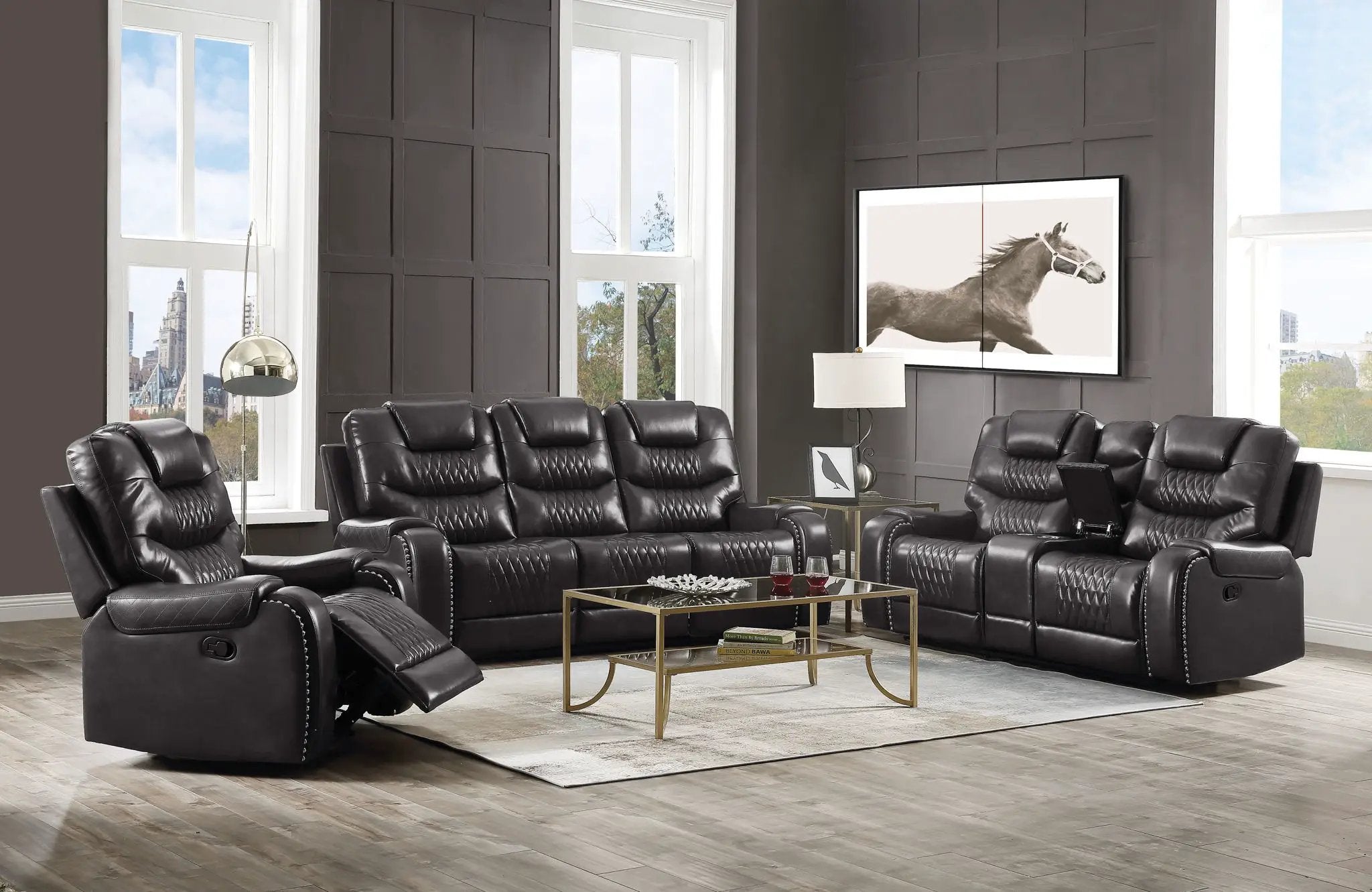 Braylon - Magnetite Synthetic Leather Manual Recliner Sofa - Brown by Unique Piece Furniture