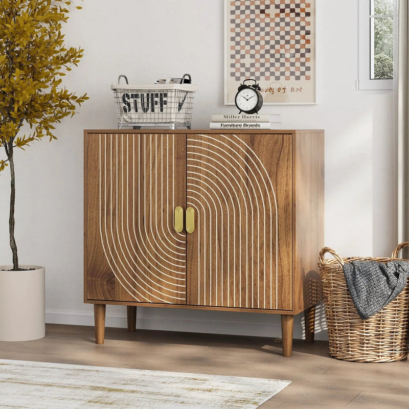 Buffet Cabinet With Line Groove Design, Sideboard Buffet Cabinet With Storage, Multifunctional Accent Cabinet For Living Room, Entryway, Hallway, Office, Kitchen - Brown by HouseOfZazla
