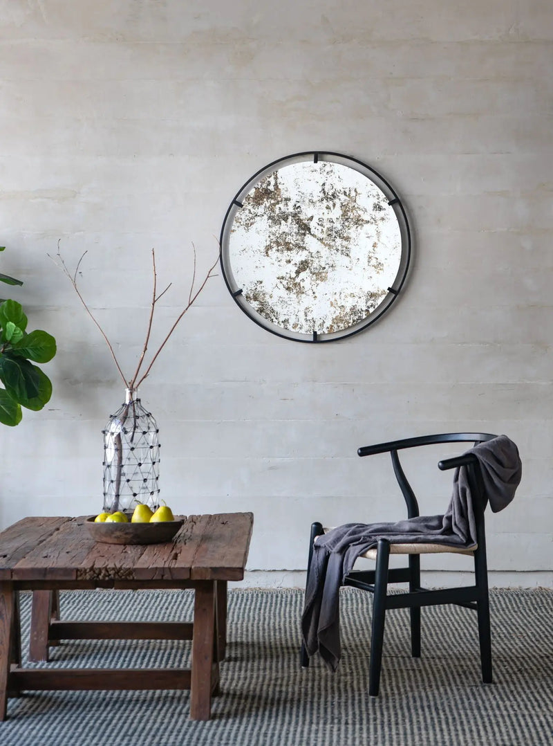 Theodor - Mirror With Industrial Design Round Mirror With Metal Frame For Wall Decor & Entryway Console Lean Against Wall - Black by HouseOfZazla