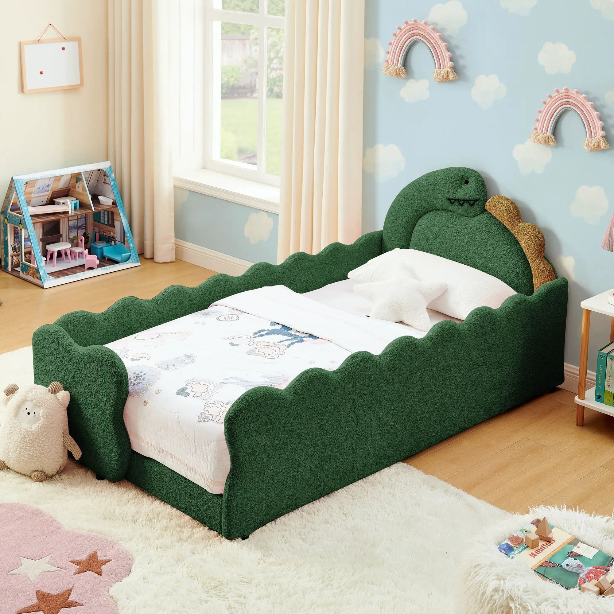 Cute Dinosaur Shaped Bed With Safety Guardrail, Toddler Frame by Unique Piece Furniture
