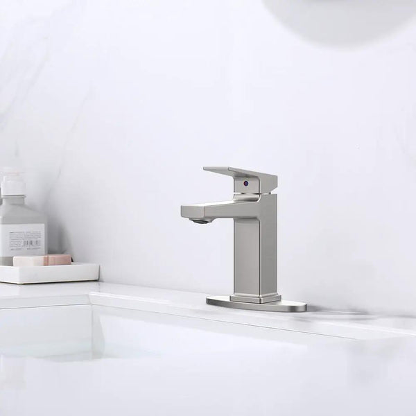 Brushed Nickel Single Handle Bathroom Faucet with Deck, photo 2 of 7