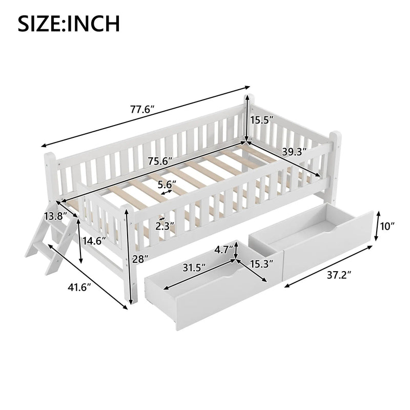 Platform Bed With Guardrail And 2 Drawers by Unique Piece Furniture