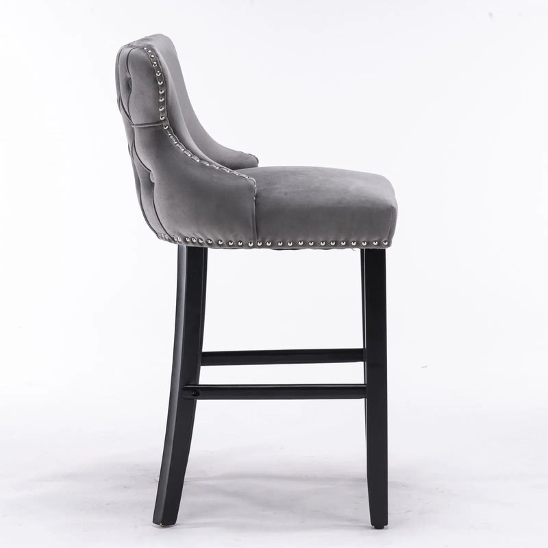 Contemporary Upholstered Wing-Back Barstools With Button Tufted Decoration And Wooden Legs, And Nailhead Trim, Leisure Style Bar Chairs, Bar Stools (Set of 2) by HouseOfZazla